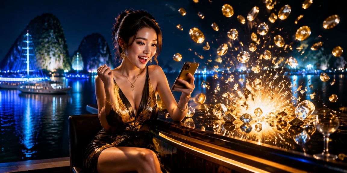 Người dùng trải nghiệm casino di động tại vịnh Hạ Long với điện thoại thông minh